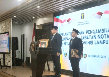 Sebanyak 109 notaris di wilayah Lampung resmi dilantik dan diambil sumpah jabatan oleh Kantor Wilayah Kementerian Hukum (Kemenkum) Lampung, Rabu, 25 Februari 2026, di Kantor Kemenkum Lampung.