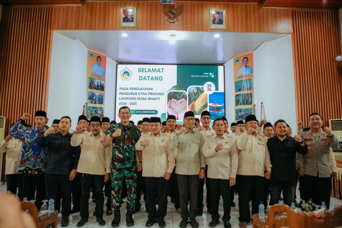 Pengukuhan pengurus Kontak Tani Nelayan Andalan (KTNA) Provinsi Lampung Masa Bakti 2026–2031 di Aula Balai Pelatihan Pertanian (Bapeltan) Lampung, Kabupaten Lampung Selatan, Sabtu, 31 Januari 2026. Dok Adpim