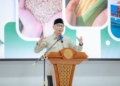 Gubernur Provinsi Lampung, Rahmat Mirzani Djausal memberikan arahan saat pengukuhan pengurus Kontak Tani Nelayan Andalan (KTNA) Provinsi Lampung Masa Bakti 2026–2031 di Aula Balai Pelatihan Pertanian (Bapeltan) Lampung, Kabupaten Lampung Selatan, Sabtu, 31 Januari 2026. Dok Adpim