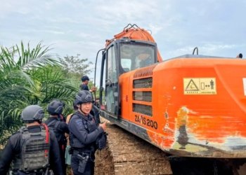 Kepolisian Daerah (Polda) Lampung mengamankan alat berat dalam praktik pertambangan emas ilegal berskala besar di kawasan perkebunan PTPN I Regional 7, Kabupaten Way Kanan. Dok Polda Lampung