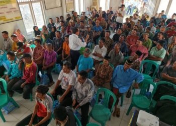 sosialisasi di Balai Desa Terbanggi Mulya, Kecamatan Bandar Mataram, Senin (16/3).