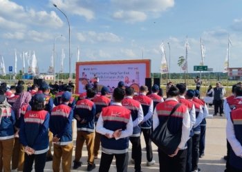 Apel tim Satgas Mudik HK di Rest Area KM 937 B Tol Palembang–Betung, Selasa, 10 Maret 2026. Lampost.co