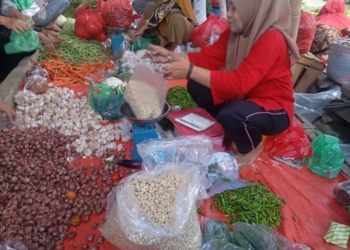Pedagang kacang tanah di Pasar Bumi Daya Palas Lampung Selatan. (Lampost/Intan)