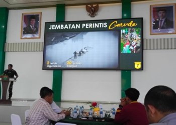 Pangdam XXI/Raden Inten Mayor Jenderal (Mayjen) TNI Kristomei Sianturi menyampaikan pemaparan saat agenda Radin Inten Menyapa, Senin, 13 April 2026. Foto: Lampost.co / Asrul Septian Malik