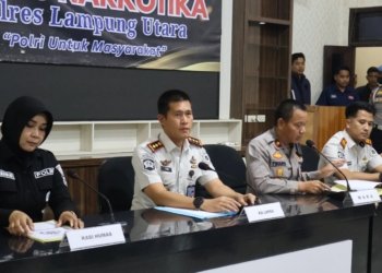 Poles Lampung Utara menggelar konferensi pers pengungkapan kasus narkotika di Lapas Kelas IIA Kotabumi. Dok Polres