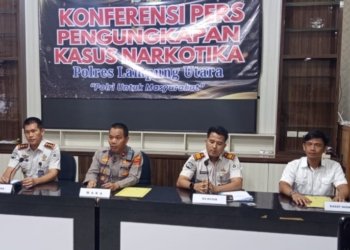 Poles Lampung Utara menggelar konferensi pers pengungkapan kasus narkotika di Lapas Kelas IIA Kotabumi. Dok Polres
