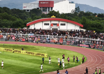 Pemain Bhayangkara Presisi Lampung FC sedang merayakan gol