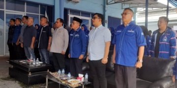 Partai Demokrat menyambut kunjungan kerja Sekjen DPP Partai Demokrat di Sekretariat DPC Partai Demokrat Kota Bandar Lampung, Sabtu, 11 April 2026. Lampost.co/Triyadi Isworo