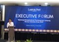Wakil Menteri Dalam Negeri (Wamendagri), Akhmad Wiyagus, menegaskan bahwa Provinsi Lampung memegang peranan krusial sebagai simpul utama pembangunan nasional dalam ajang Lampung Post Executive Forum di Hotel Emersia, Selasa, 14 April 2026. Lampost.co/Delima