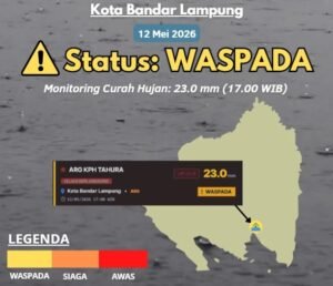 Peringatan Dini Waspada Dampak Hujan Wilayah Kota Bandar Lampung